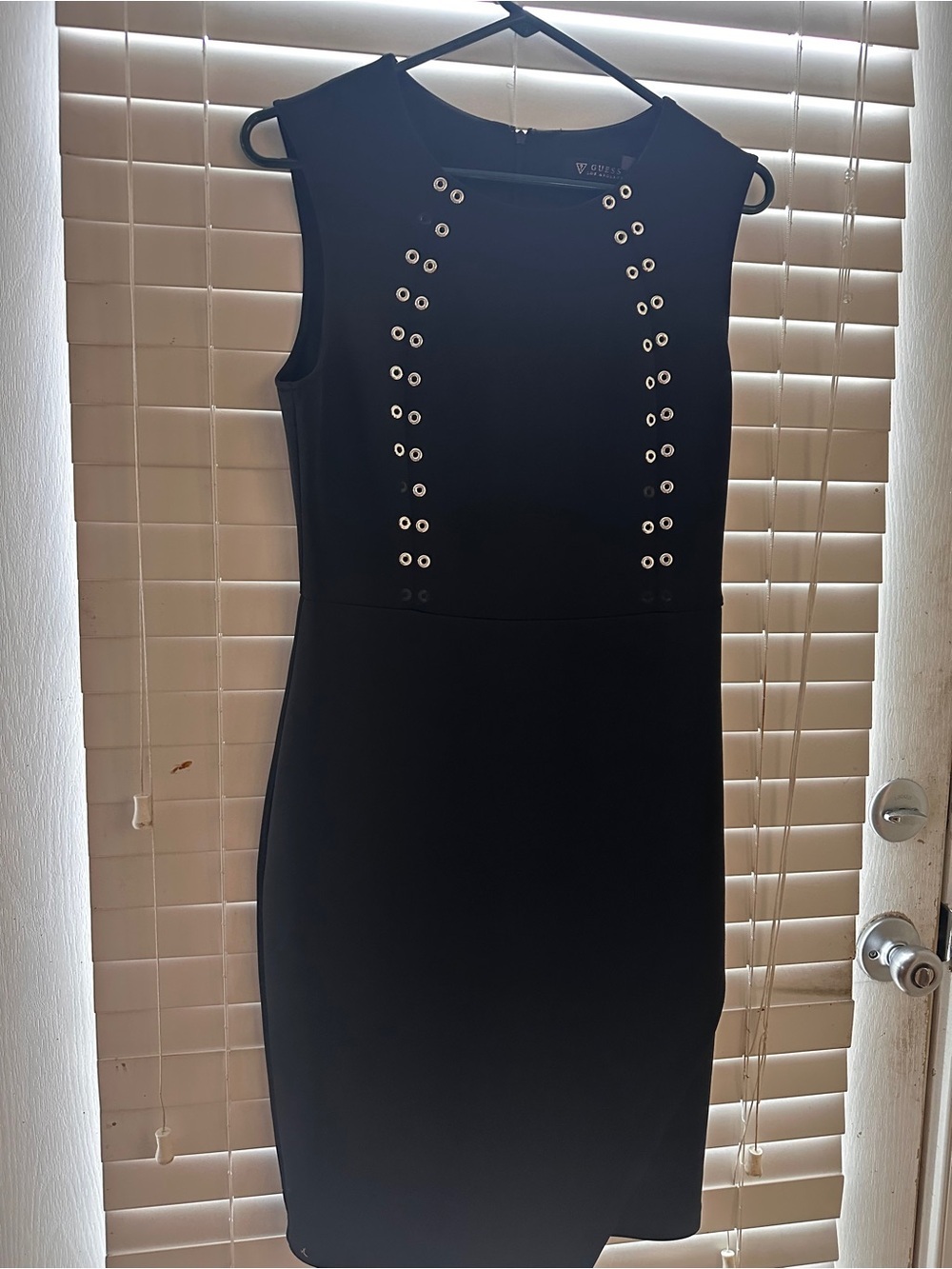 Guess Black Sleeveless Sheath Dress with Eyelet Accents - Picture 2 of 6
